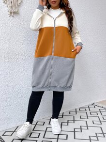 SHEIN LUNE 大码撞色拉链卫衣，适合毕业季、返校季、教师节等场合，秋冬季秋冬皆宜。 - 彩色 - 查看 4