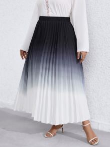SHEIN Clasi Plus Ombre Pleated Skirt - Black and White - View 1