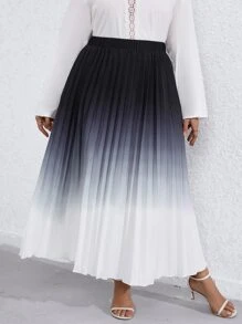 SHEIN Clasi Plus Ombre Pleated Skirt - Black and White - View 3