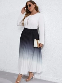 SHEIN Clasi Plus Ombre Pleated Skirt - Black and White - View 4