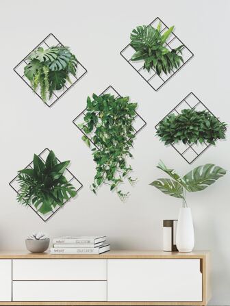 6 pièces/set Autocollant mural avec imprimé végétal, Décalcomanie murale autocollante pour décoration de maison, Autocollants, Décalcomanie murale, Décalcomanie en vinyle pour décorations de maison, Articles de décoration de printemps pour rafraîchir votre maison, Autocollants de décoration Rama