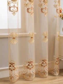 花卉刺繡單片透視窗簾 - 彩色 - 查看 6