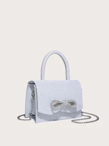 Shiny PU Leather Party Clutch Bag With Rhinestone Bowknot And Shoulder Strap, For Evening Event - Silver - View 2