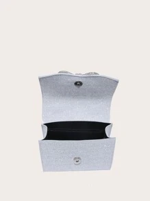 Shiny PU Leather Party Clutch Bag With Rhinestone Bowknot And Shoulder Strap, For Evening Event - Silver - View 4