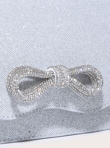 Shiny PU Leather Party Clutch Bag With Rhinestone Bowknot And Shoulder Strap, For Evening Event - Silver - View 5