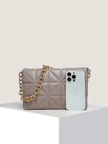 極簡風格衍縫鏈條翻蓋方包 - 深灰色 - 查看 3