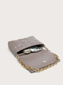 極簡風格衍縫鏈條翻蓋方包 - 深灰色 - 查看 4