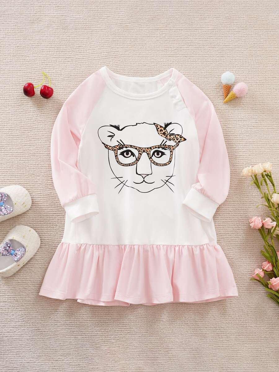 Yierying Toddler Girls Cartoon Graphic Ruffle Hem Dress - Multicolor - View 1