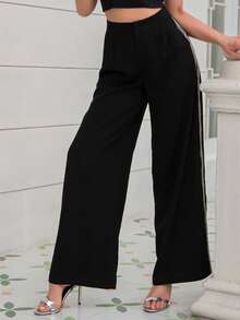 D&M Chain Fringe Trim Wide Leg Trousers - Black - View 7