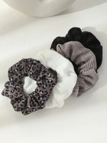 4pcs Women's Fashion Scrunchies Hair Ties Set, Black White Gray Tones, Suitable For Daily And Holiday Outfits - Multicolor - View 2