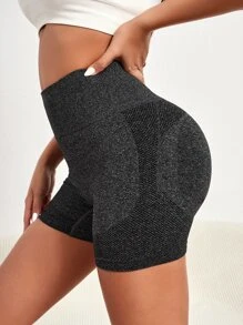 Yoga Basic 緊縮褶皺臀部騎行褲 - 深灰色 - 查看 1