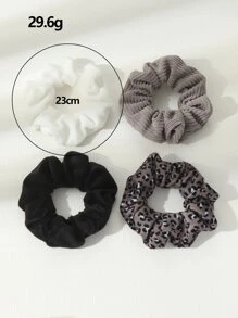 4pcs Women's Fashion Scrunchies Hair Ties Set, Black White Gray Tones, Suitable For Daily And Holiday Outfits - Multicolor - View 4