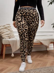 SHEIN LUNE 加大春装豹纹撞色字母带打底裤 - 彩色 - 查看 1