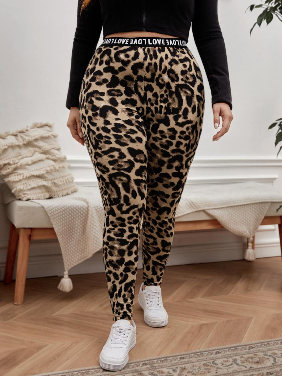 SHEIN LUNE 加大春装豹纹撞色字母带打底裤 - 彩色 - 查看 1