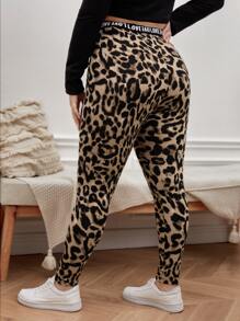 SHEIN LUNE 加大春装豹纹撞色字母带打底裤 - 彩色 - 查看 2