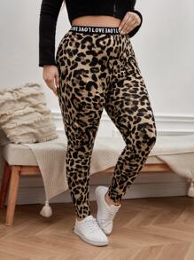 SHEIN LUNE 加大春装豹纹撞色字母带打底裤 - 彩色 - 查看 4