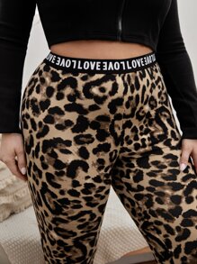SHEIN LUNE 加大春装豹纹撞色字母带打底裤 - 彩色 - 查看 5