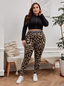 SHEIN LUNE 加大春装豹纹撞色字母带打底裤 - 彩色 - 查看 7