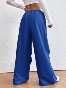 SHEIN EZwear Drawstring Waist Parachute Pants - Royal Blue - View 2