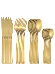 Juego de 24 piezas de cubertería de acero inoxidable, para cocina, regalo de Navidad - Dorado - Ver 1