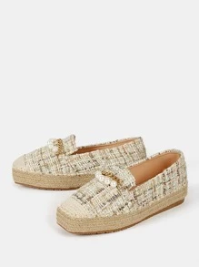Plaid Pattern Chain & Faux Pearl Decor Espadrille Flats - Multicolor - View 3