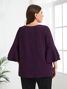 EMERY ROSE 大碼荷葉袖素色T恤 - 紫色 - 查看 2