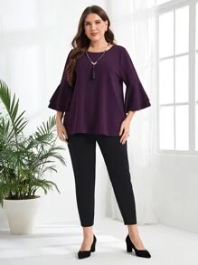 EMERY ROSE 大碼荷葉袖素色T恤 - 紫色 - 查看 5