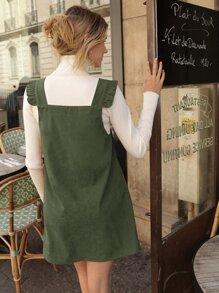 SHEIN Frenchy Vestido overol ribete con fruncido sin camiseta - Verde militar - Ver 2