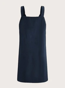 SHEIN Essnce Button Front Pinafore Dress Without Tee - Navy Blue - View 3