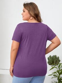 EMERY ROSE 大碼紐扣細節不對稱下擺T恤 - 紫色 - 查看 2