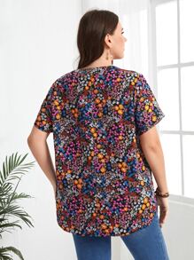 EMERY ROSE 大碼小碎花缺口領襯衫 - 彩色 - 查看 2