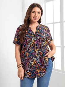 EMERY ROSE 大碼小碎花缺口領襯衫 - 彩色 - 查看 4