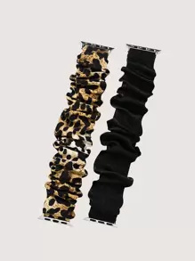 2入組黑色布料時尚豹紋褶皺錶帶，適合日常生活錶帶，兼容 Apple Watch 49/45/44/42/41/40/38 毫米，兼容 Apple Watch Series SE 8 7 6 5 4 3 2 1 - 彩色 - 查看 2