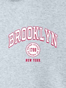 SHEIN EZwear Letter Graphic Kangaroo Pocket Drawstring Thermal Hoodie - Light Grey - View 6