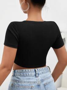 SHEIN Privé Twist Front Crop Top - Black - View 2