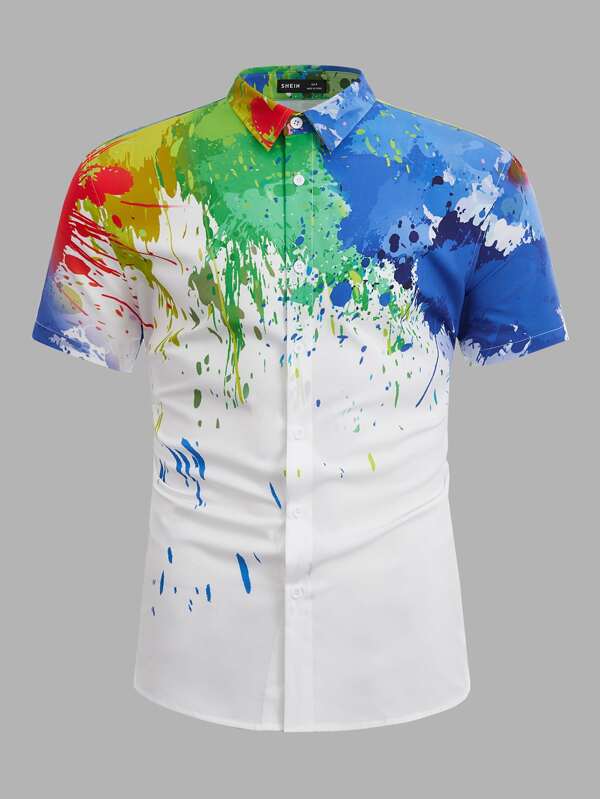 Manfinity VCAY Loose-Fit Men's Splash Ink Print Button Up Shirt