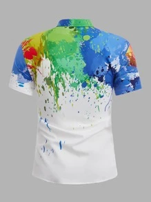 Manfinity VCAY Loose-Fit Men's Splash Ink Print Button Up Shirt - White - View 2