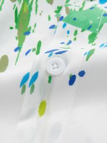 Manfinity VCAY Loose-Fit Men's Splash Ink Print Button Up Shirt - White - View 4