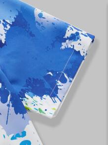 Manfinity VCAY Loose-Fit Men's Splash Ink Print Button Up Shirt - White - View 5