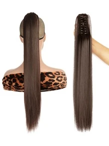 Natural Long Straight Ponytail Synthetic Hair Extension - Brown - View 1
