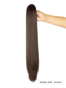Natural Long Straight Ponytail Synthetic Hair Extension - Brown - View 2