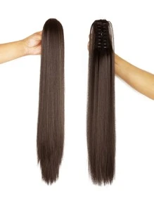Natural Long Straight Ponytail Synthetic Hair Extension - Brown - View 3