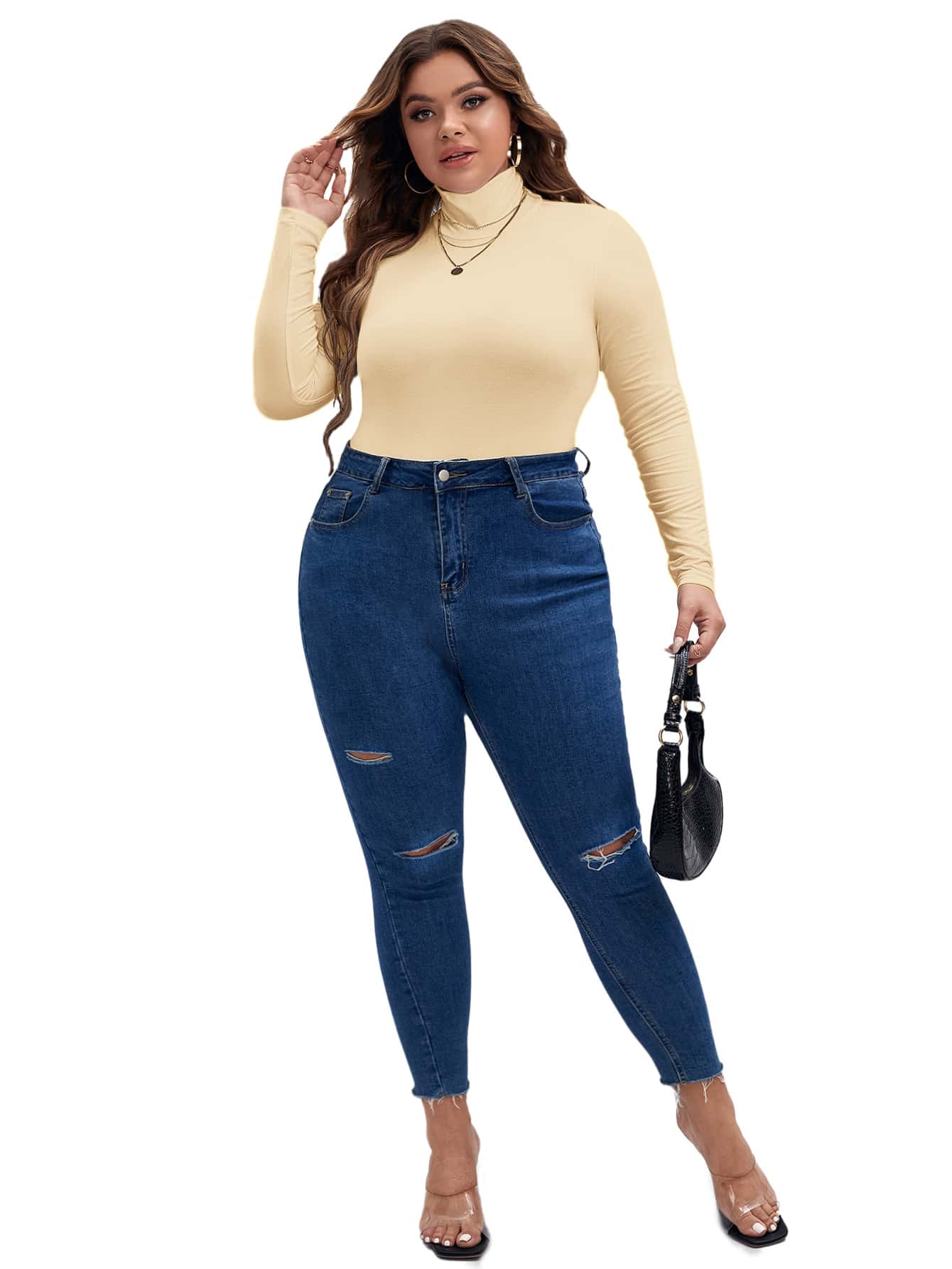 evoluSHEIN Plus High Neck Slim Fit Tee Bodysuit SHEIN USA