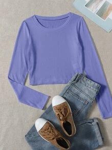 SHEIN EZwear 素色短款條紋針織T恤