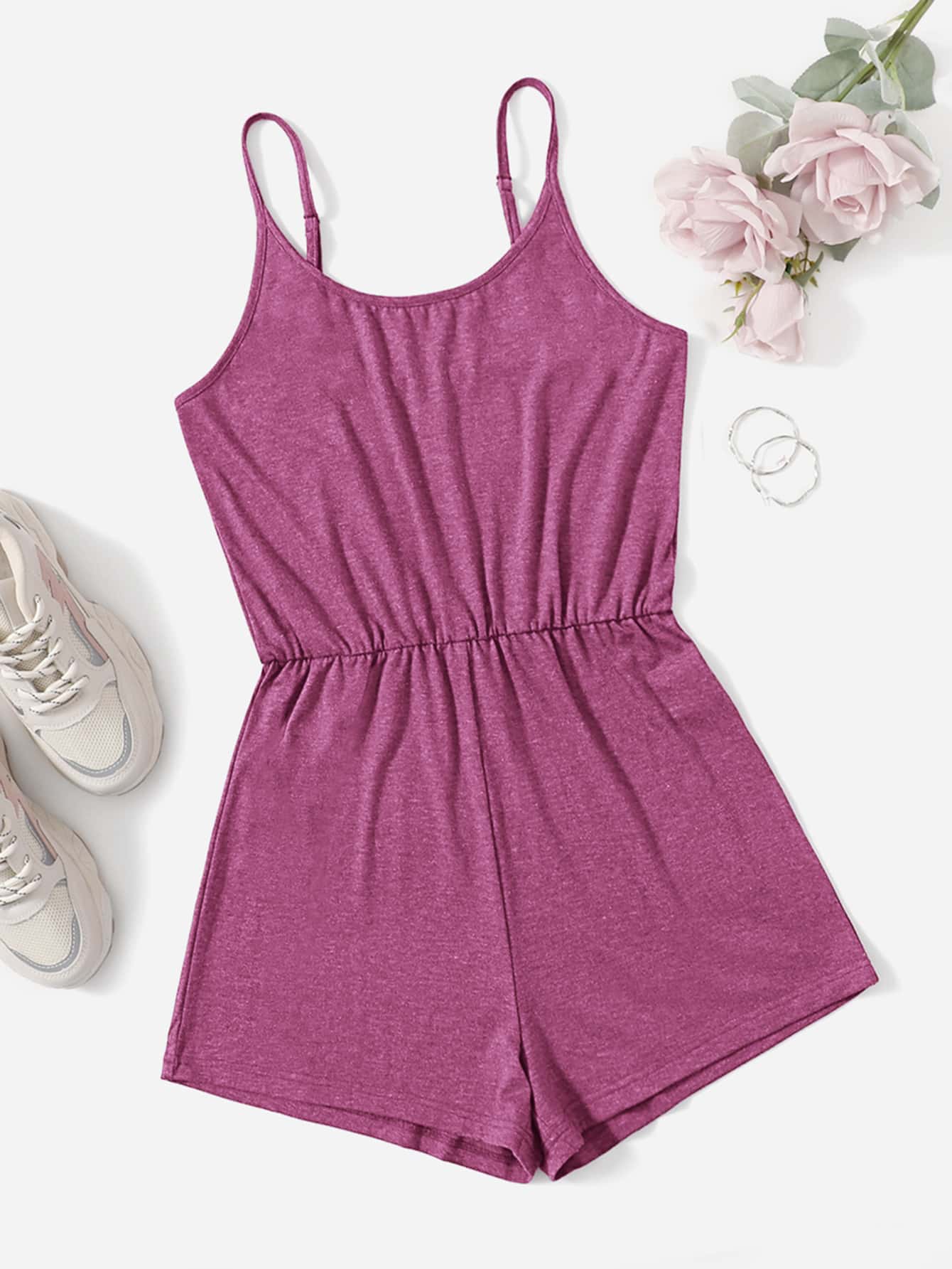 SHEIN EZwear Solid Slip Romper - Red Violet - View 1