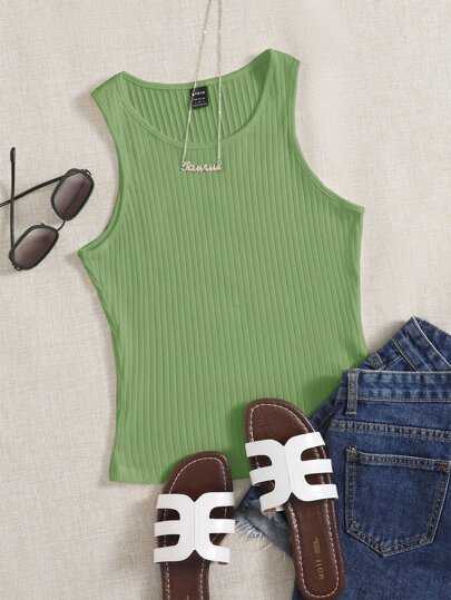 SHEIN EZwear Solid Rib Knit Tank Top