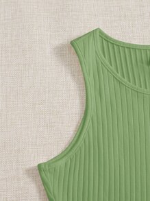 SHEIN EZwear Solid Rib Knit Tank Top - Lime Green - View 5