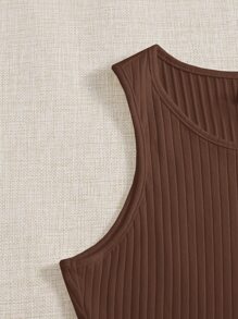 SHEIN EZwear Solid Rib Knit Tank Top - Chocolate Brown - View 5