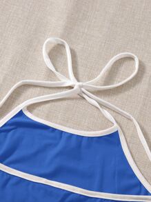 SHEIN EZwear 撞色滾邊繞頸連體短褲 - 藍色 - 查看 4