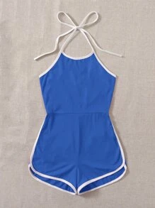 SHEIN EZwear 撞色滾邊繞頸連體短褲 - 藍色 - 查看 5